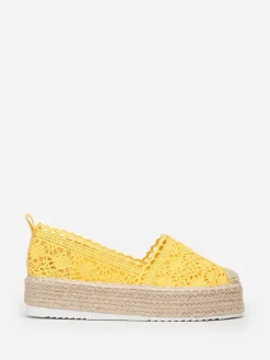 Clearance La Modeuse Espadrilles à plateforme en crochet Jaune