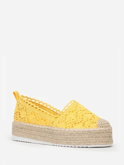 Clearance La Modeuse Espadrilles à plateforme en crochet Jaune