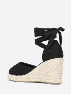 New La Modeuse Espadrilles compensées avec ruban à nouer Noir