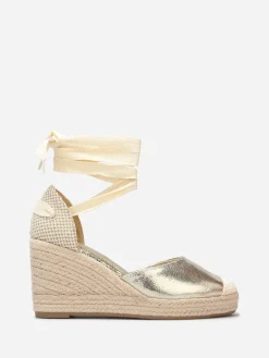 Online La Modeuse Espadrilles compensées avec ruban à nouer Doré