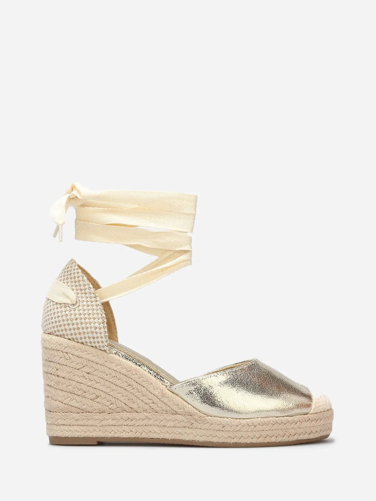 Online La Modeuse Espadrilles compensées avec ruban à nouer Doré