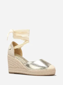 Online La Modeuse Espadrilles compensées avec ruban à nouer Doré