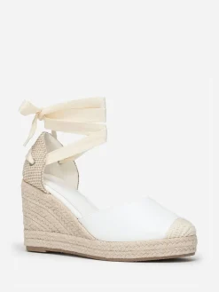 Best La Modeuse Espadrilles compensées avec ruban à nouer Blanc