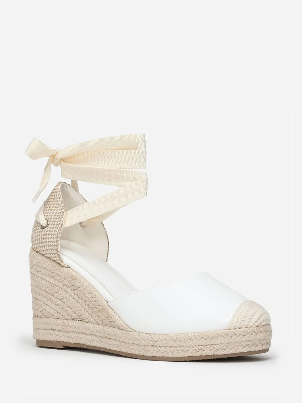 Best La Modeuse Espadrilles compensées avec ruban à nouer Blanc