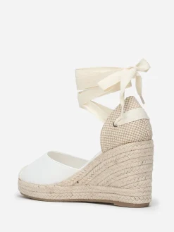 Best La Modeuse Espadrilles compensées avec ruban à nouer Blanc