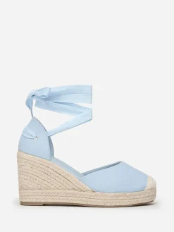 Discount La Modeuse Espadrilles compensées avec ruban à nouer Bleu