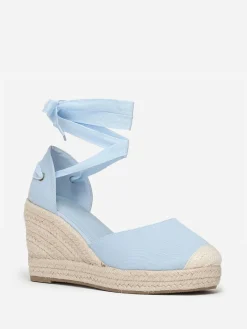 Discount La Modeuse Espadrilles compensées avec ruban à nouer Bleu