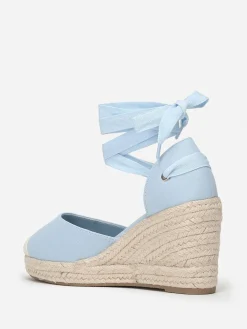 Discount La Modeuse Espadrilles compensées avec ruban à nouer Bleu