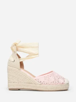 Clearance La Modeuse Espadrilles compensées  dentelées à nouer Rose