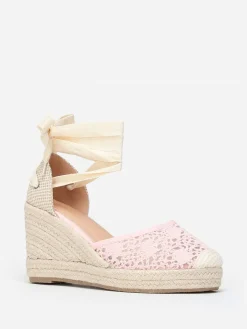 Clearance La Modeuse Espadrilles compensées  dentelées à nouer Rose