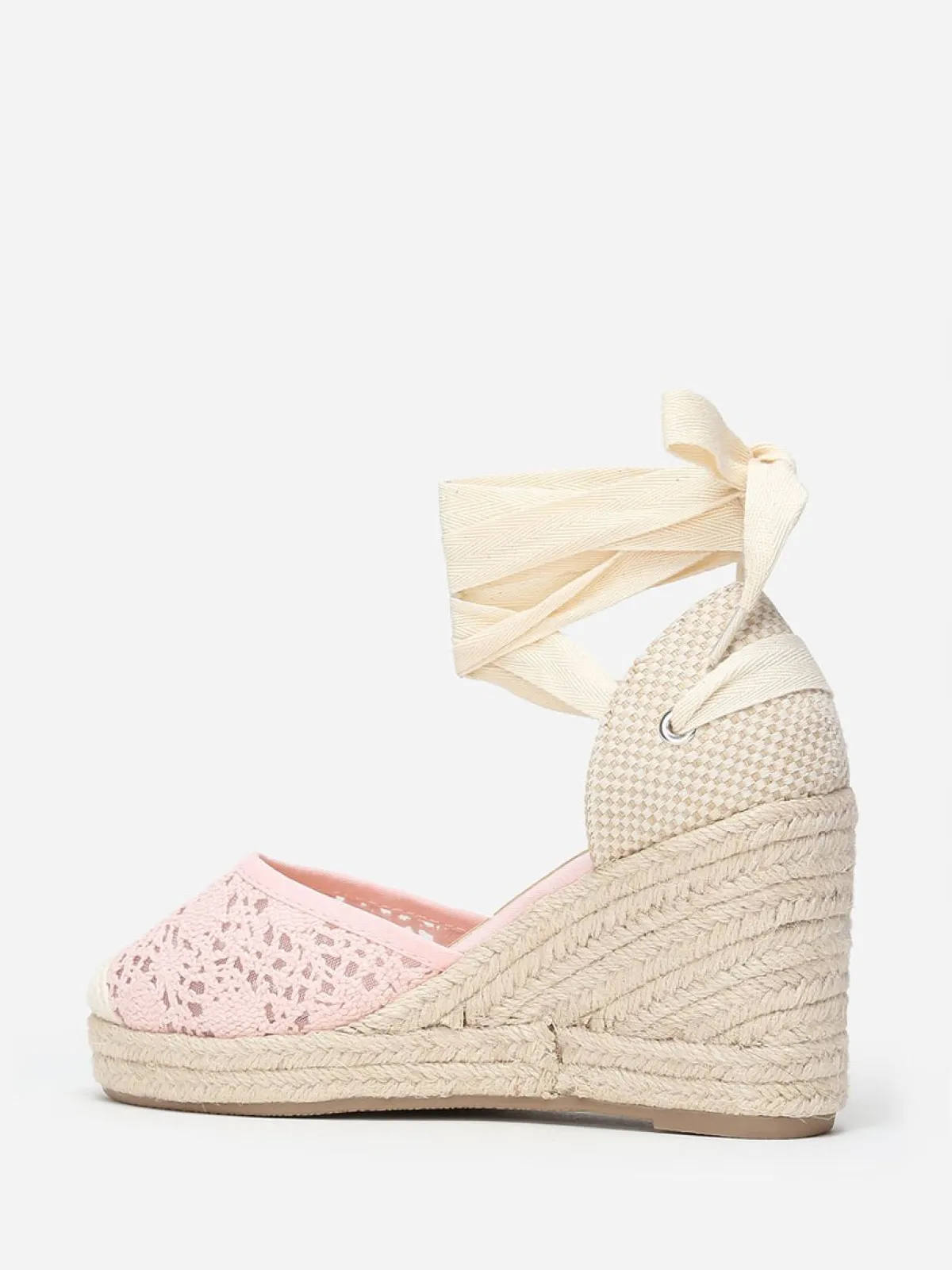 Clearance La Modeuse Espadrilles compensées dentelées à nouer Rose