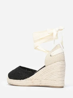 Discount La Modeuse Espadrilles compensées  dentelées à nouer Noir