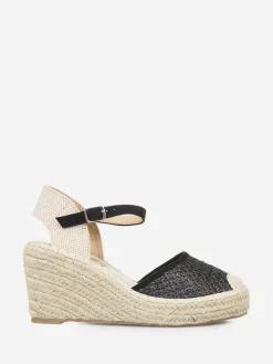 La Modeuse Espadrilles compensées  effet paille tressée Noir