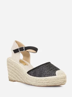 La Modeuse Espadrilles compensées  effet paille tressée Noir