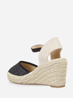 La Modeuse Espadrilles compensées  effet paille tressée Noir