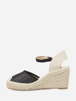 La Modeuse Espadrilles compensées  effet paille tressée Noir