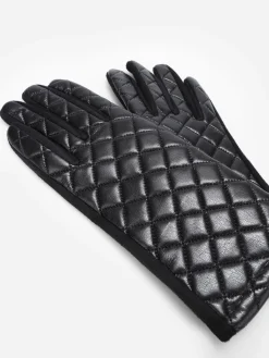 La Modeuse Gants en suédine et simili matelassé Noir