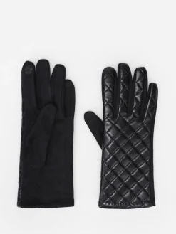 La Modeuse Gants en suédine et simili matelassé Noir
