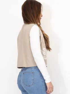 Clearance La Modeuse Gilet brodé sans manches Taupe