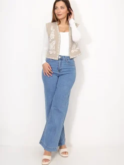 Clearance La Modeuse Gilet brodé sans manches Taupe
