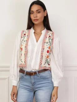 Discount La Modeuse Gilet court à broderie florale Beige