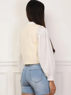 Discount La Modeuse Gilet court à broderie florale Beige