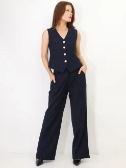 Clearance La Modeuse Gilet de costume à boutons officier BleuMarine