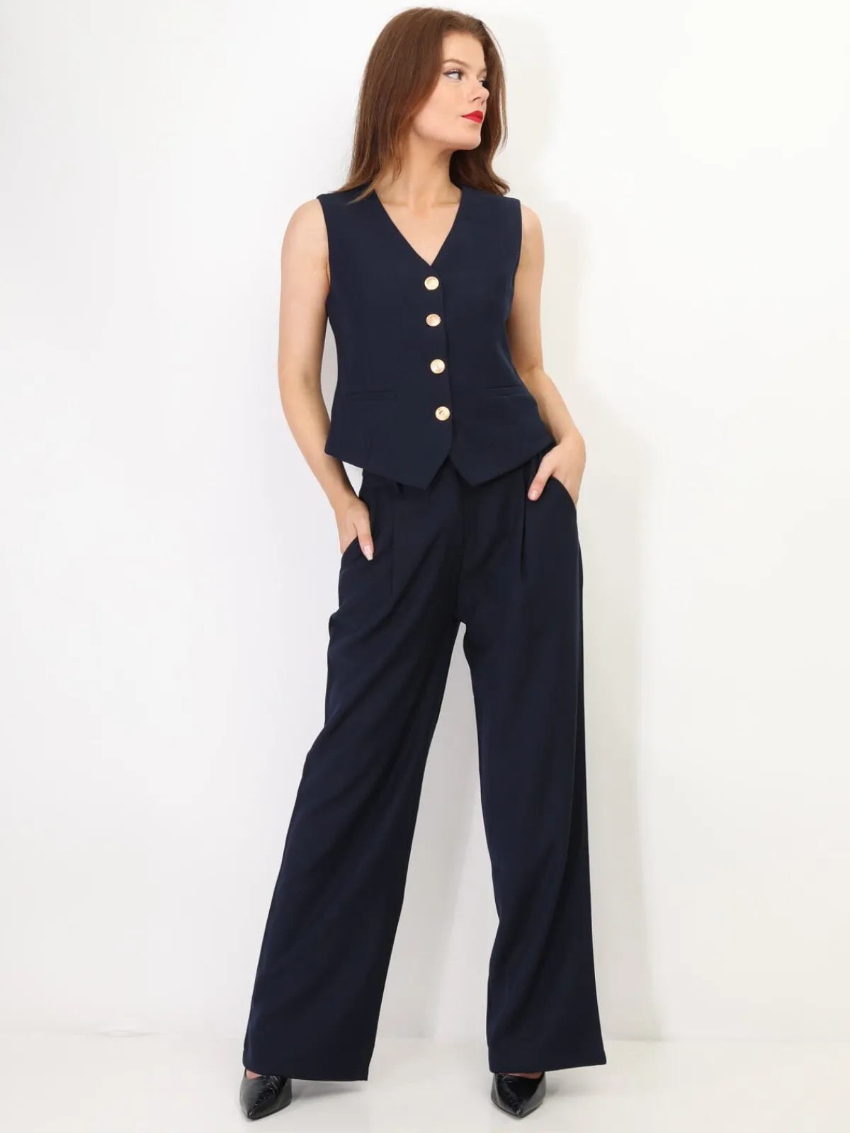 Clearance La Modeuse Gilet de costume à boutons officier BleuMarine