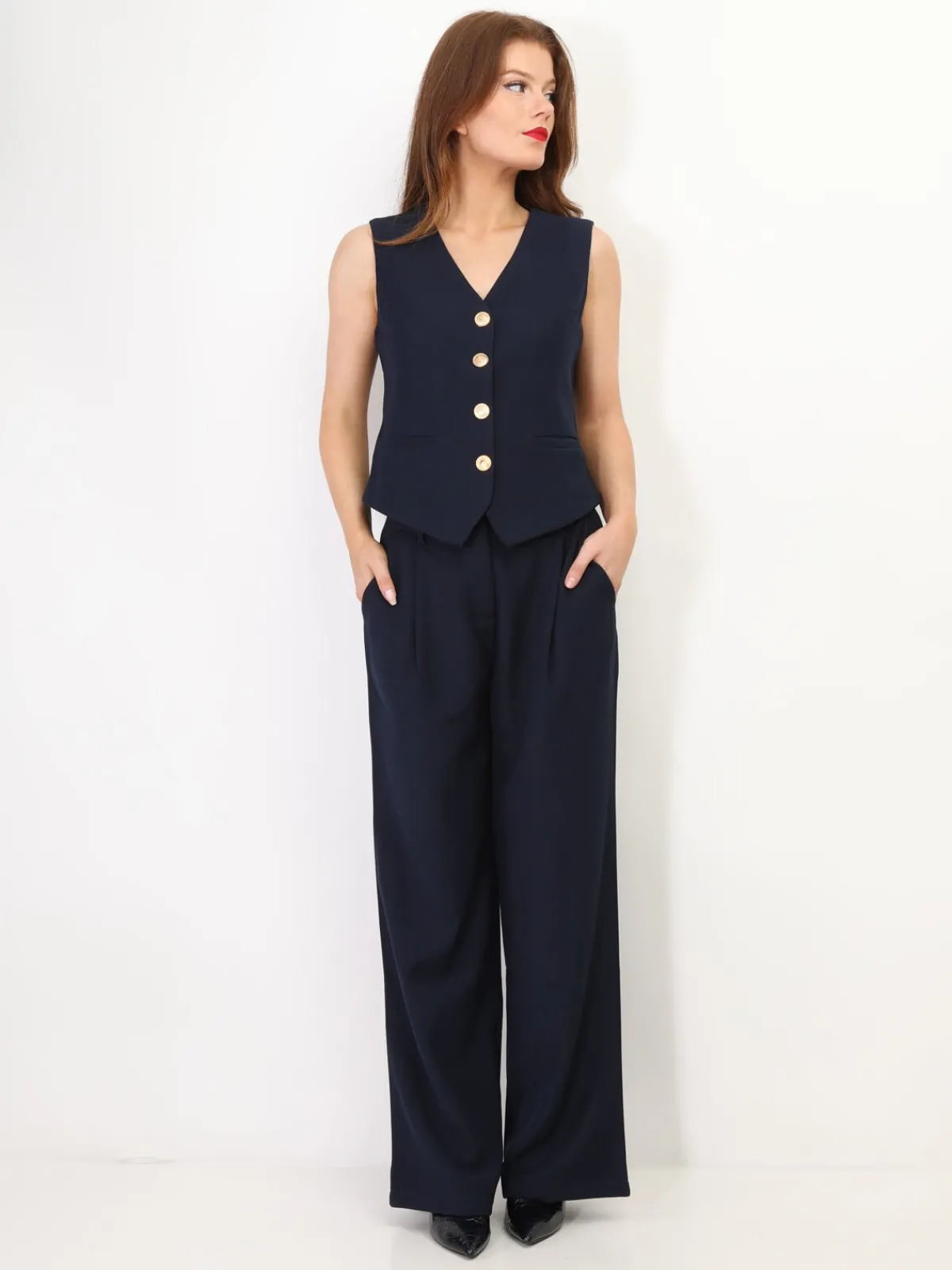 Clearance La Modeuse Gilet de costume à boutons officier BleuMarine