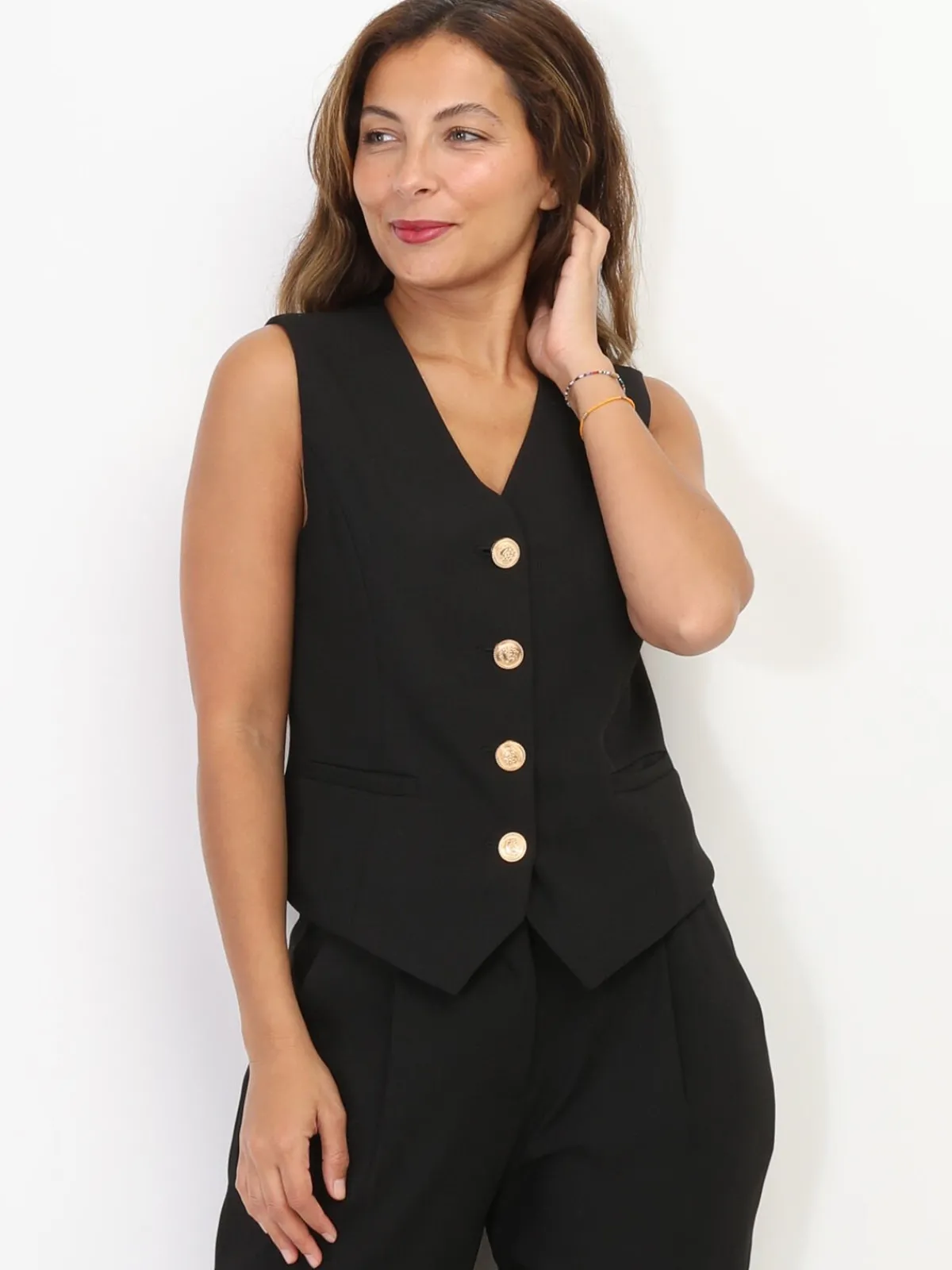 Clearance La Modeuse Gilet de costume à boutons officier Noir