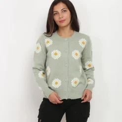 Clearance La Modeuse Gilet en maille à motif floral Vertclair