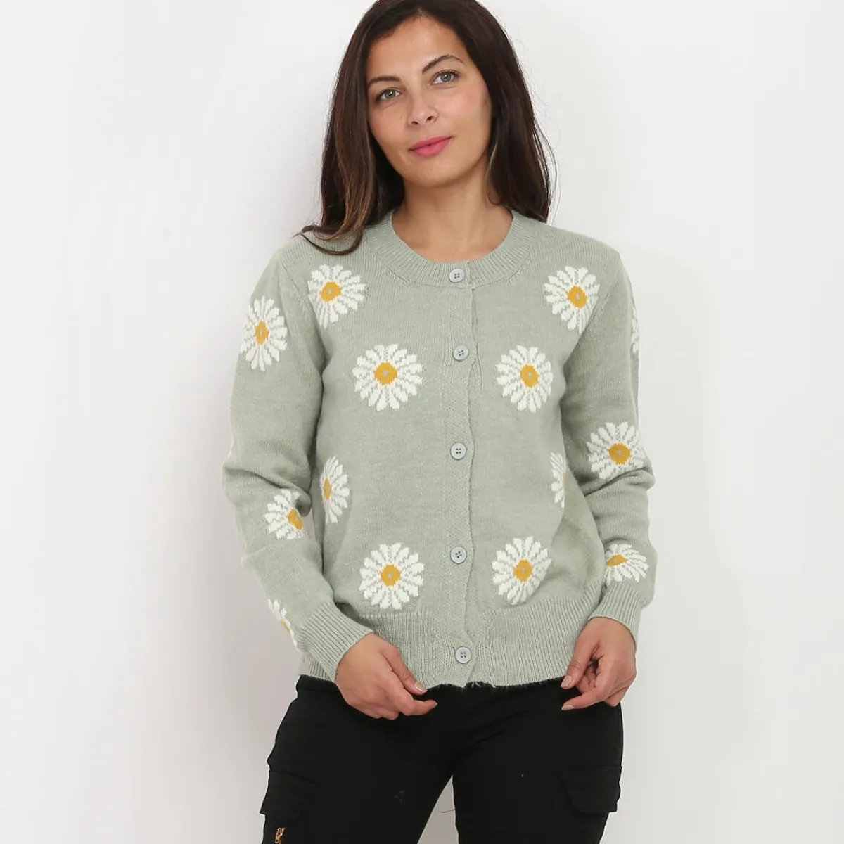 Clearance La Modeuse Gilet en maille à motif floral Vertclair