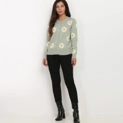 Clearance La Modeuse Gilet en maille à motif floral Vertclair