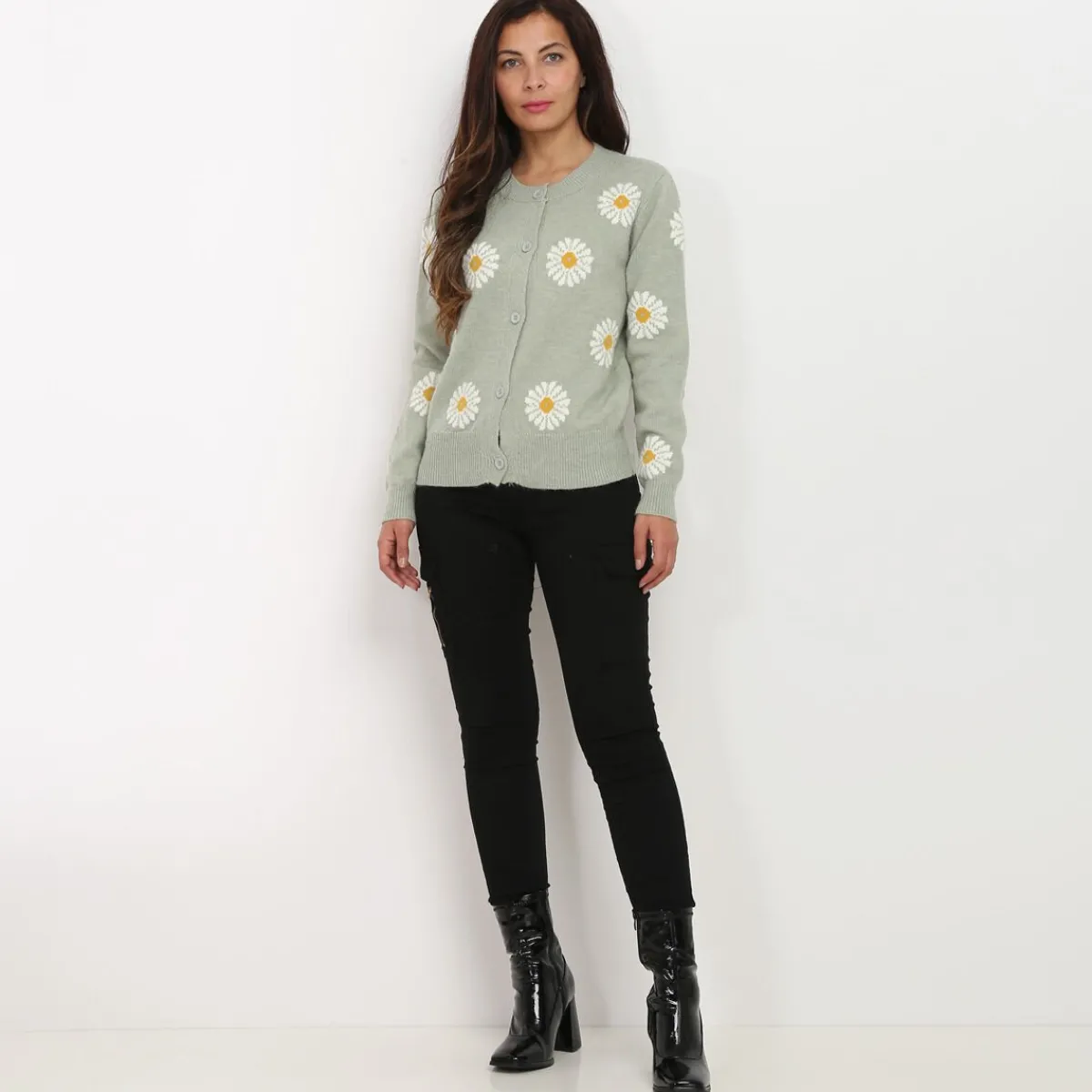 Clearance La Modeuse Gilet en maille à motif floral Vertclair