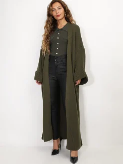 Discount La Modeuse Gilet long à manches évasées Kaki