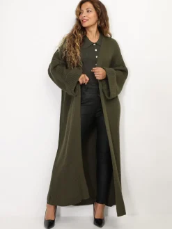 Discount La Modeuse Gilet long à manches évasées Kaki