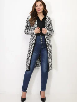 La Modeuse Gilet long à motif géométrique