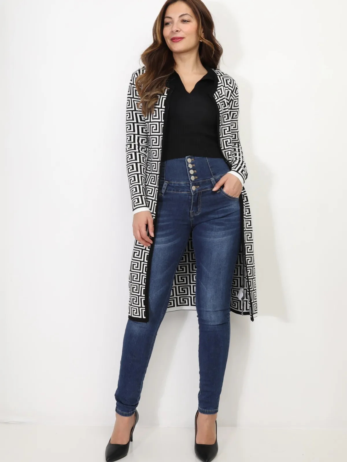 La Modeuse Gilet long à motif géométrique