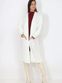 Online La Modeuse Gilet long en maille ajourée Blanc