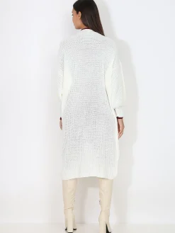 Online La Modeuse Gilet long en maille ajourée Blanc