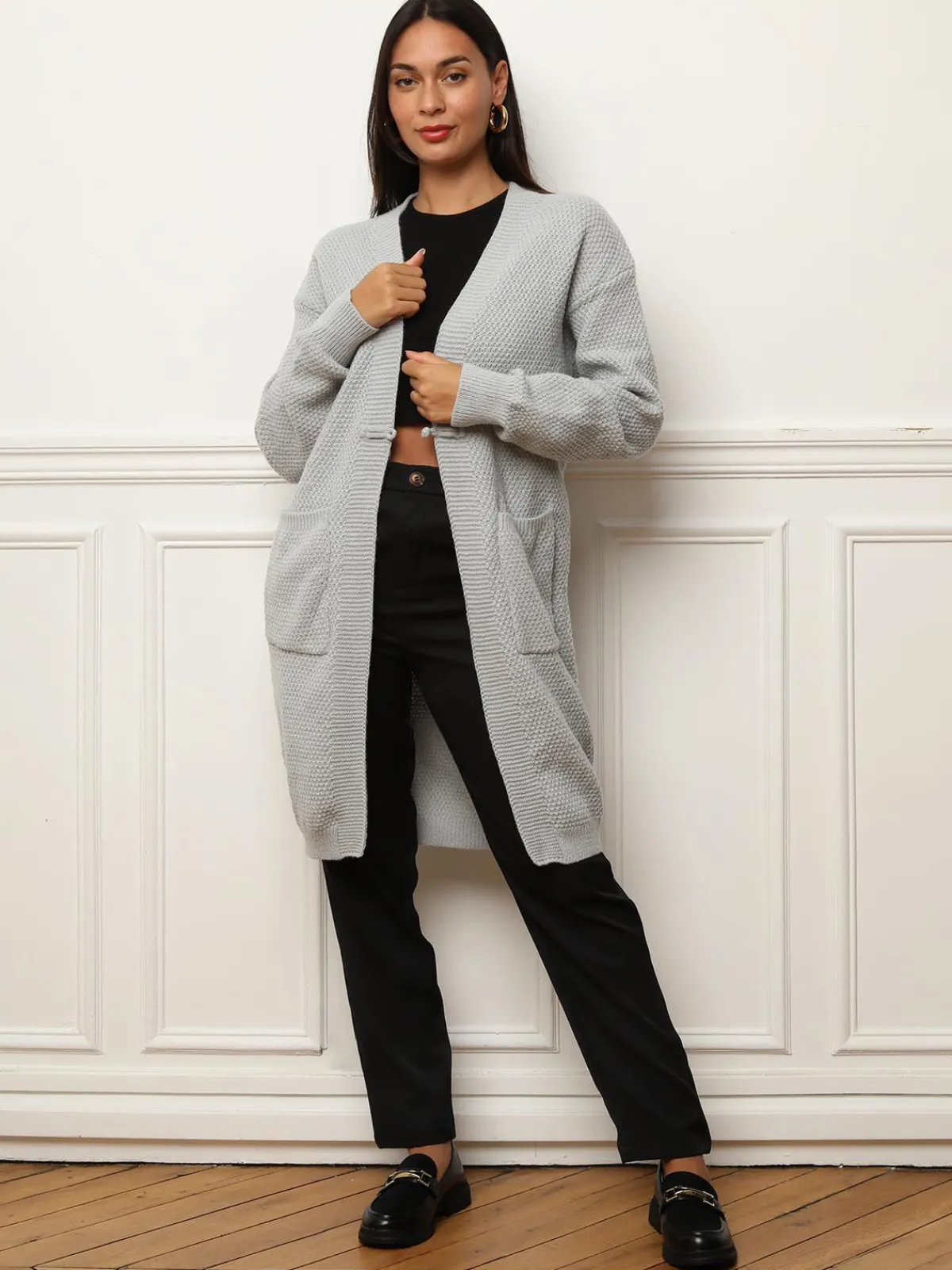 Hot La Modeuse Gilet mi-long à poches Gris
