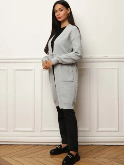Hot La Modeuse Gilet mi-long à poches Gris