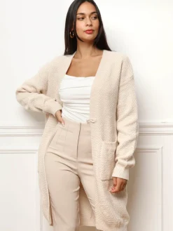 Hot La Modeuse Gilet mi-long à poches Beige