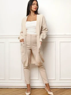 Hot La Modeuse Gilet mi-long à poches Beige
