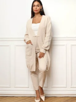 Hot La Modeuse Gilet mi-long à poches Beige