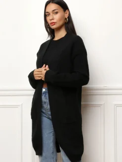 Discount La Modeuse Gilet mi-long à poches Noir