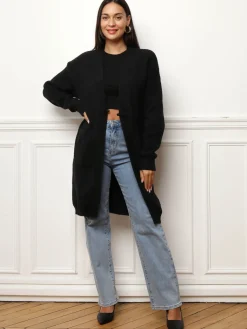 Discount La Modeuse Gilet mi-long à poches Noir
