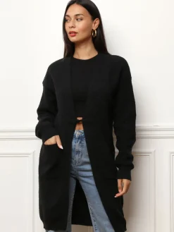 Discount La Modeuse Gilet mi-long à poches Noir