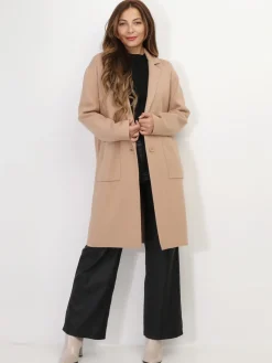 La Modeuse Gilet mi-long avec poches et revers de col Camel