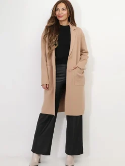 La Modeuse Gilet mi-long avec poches et revers de col Camel
